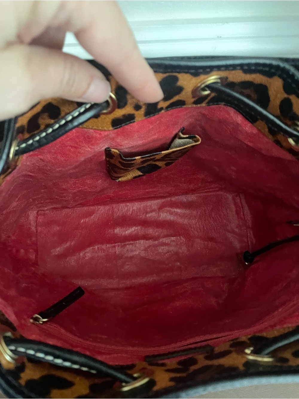 Dooney & Bourke Leopard Print Drawstring Shoulder Bag - Brown and Black - Picture 5 of 15
